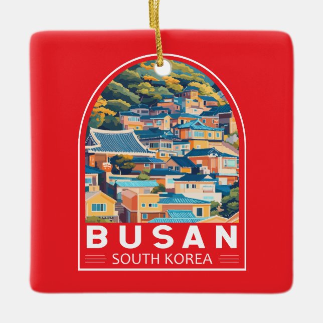 Busan Sydkorea Travel Art Emblem Julgransprydnad Keramik (Framsida)