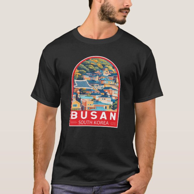 Busan Sydkorea Travel Art Emblem T Shirt (Framsida)