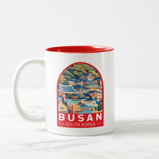 Busan Sydkorea Travel Art Emblem Två-Tonad Mugg (Vänster)
