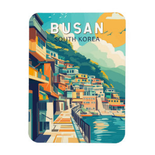 Busan Sydkorea Travel Art Vintage Magnet