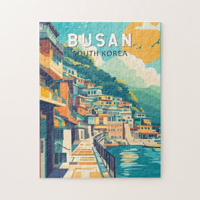 Busan Sydkorea Travel Art Vintage Pussel (Vertikal)