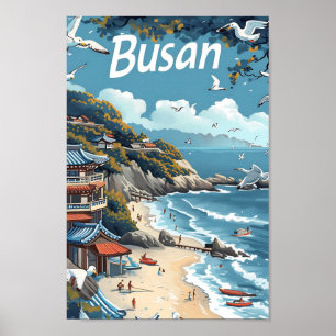 Busan Sydkorea Vintagekonst Reseskiss Poster