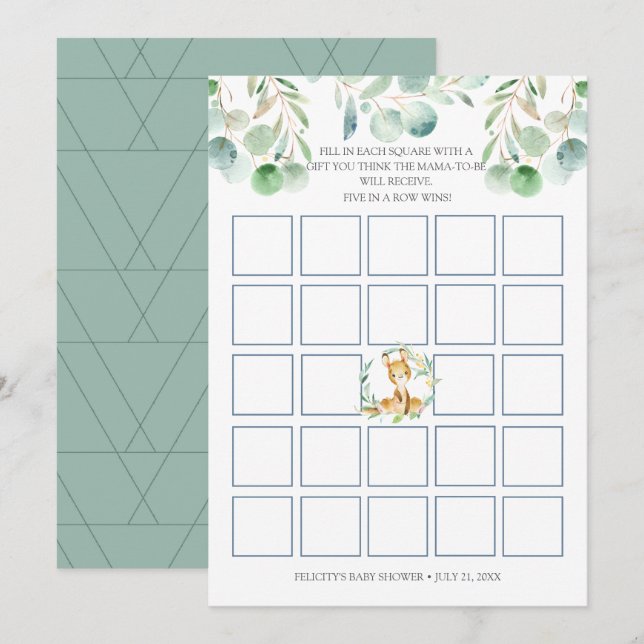 Bush Baby Kangaroo Baby Shower Bingo Game Card Inbjudningar (Fram/baksida)