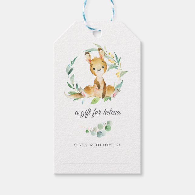 Bush Baby Kangaroo Visning Shower Märkres Presentetikett (Framsidan)