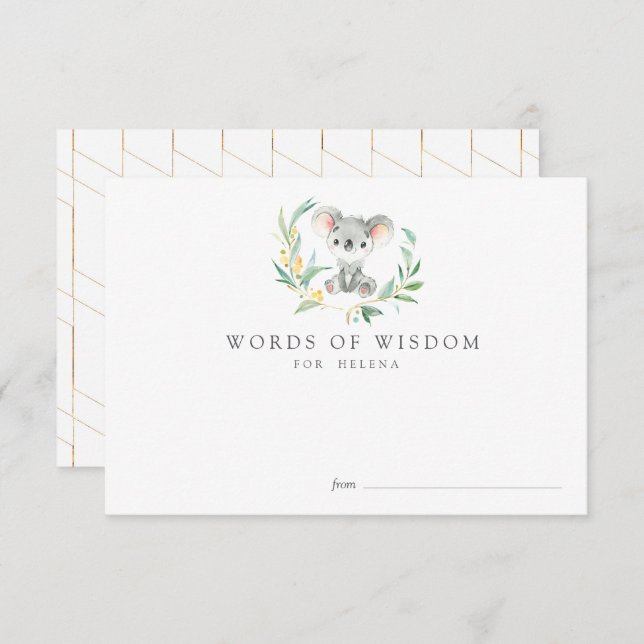 Bush Baby Koala Baby Shower Advice Card Inbjudningar (Fram/baksida)