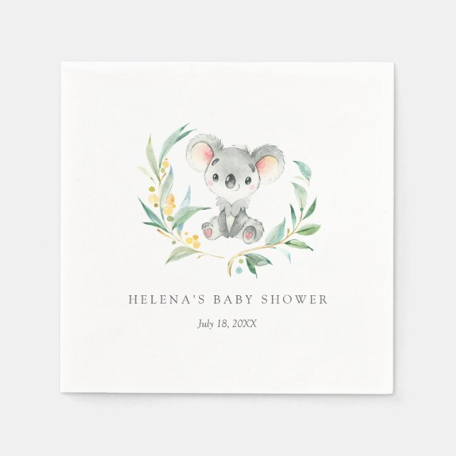 Bush Baby Koala Baby Shower Napkins Pappersservett (Framsidan)