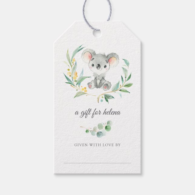 Bush Baby Koala Visning Shower Märkres Presentetikett (Framsidan)