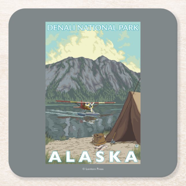 Bush flygplan & fiske - Denali nationalpark, Underlägg Papper Kvadrat (Framsidan)
