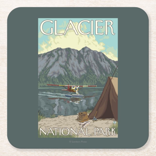 Bush flygplan & fiske - glaciärnationalpark, MT Underlägg Papper Kvadrat (Framsidan)