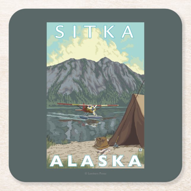 Bush flygplan & fiske - Sitka, Alaska Underlägg Papper Kvadrat (Framsidan)
