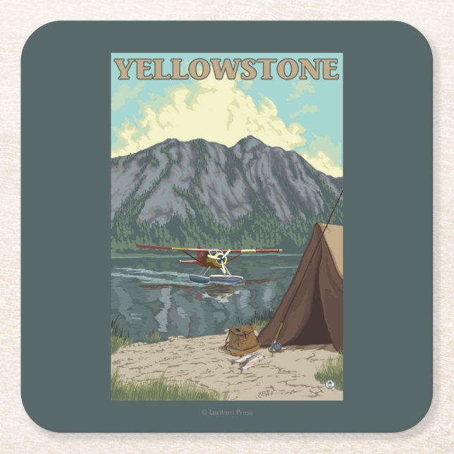 Bush flygplan & fiske - Yellowstone medborgare Underlägg Papper Kvadrat (Framsidan)