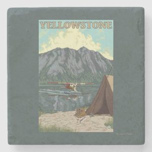 Bush flygplan & fiske - Yellowstone medborgare Underlägg Sten