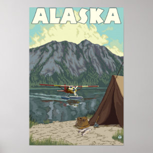 Bush flygplan- och fiskevintage resoraffisch poster