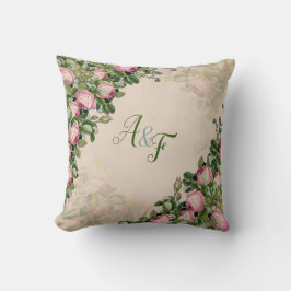 Bush Garden Grönt - mjuk rosa ros Bröllop Gift Kudde