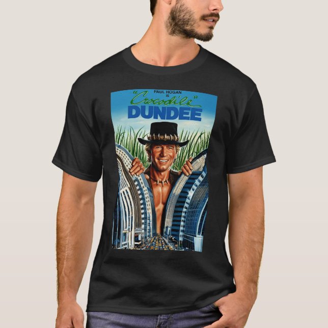 Bush Hat Man Stad Skyskrapa Konst T Shirt (Framsida)