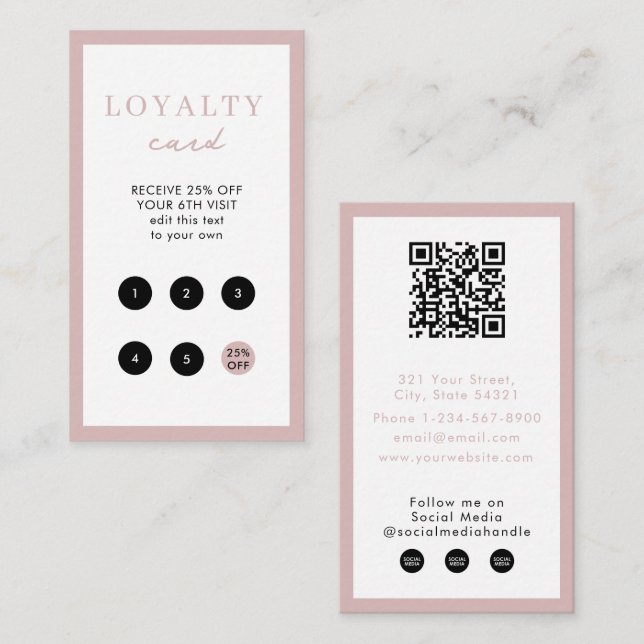Bush Rosa Business Simple QR Code Loyalty Visitkort (Fram/baksida)