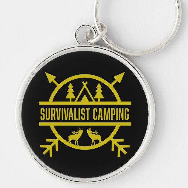 Bushcraft Outdoor Survivalist Rund Silverfärgad Nyckelring (Framsidan)