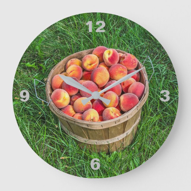 Bushel Basket av färska persikor Stor Klocka (Framsida)