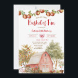 Bushel of Roligt Birthday Apple Kid Orchard Birthd Inbjudningar<br><div class="desc">Editable Bushel of Roligt Birthday Girl,  Apple Orchard Birthday Investigation,  Autumn Red Play Apple Barn Birthday,  Apple and Farmer Inbjudan,  ZB5</div>