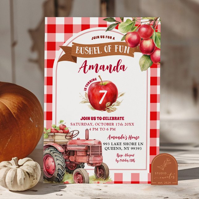 Bushel of Roligt Red Apple and Lastbil Birthday Gi Inbjudningar (Skapare uppladdad)