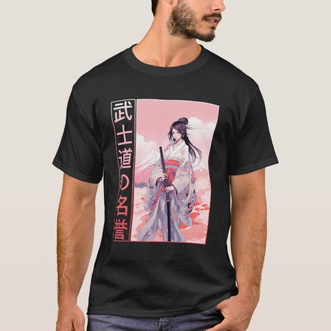 Bushido Code Anime Samurai Girl Japansk Warrior K T Shirt (Framsida)