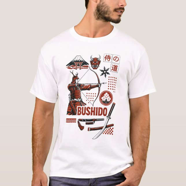 Bushido – Samurai Archer Japanese Warrior Art T Shirt (Framsida)