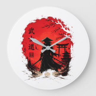 Bushido Samurai Krigare Röd Måne Japansk Vintage. Stor Klocka