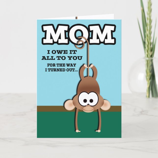 Busig apa morsdagskort kort (Framsida)