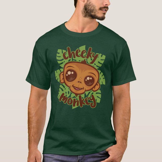 Busig apa Söt tecknad primat ritning T Shirt (Framsida)