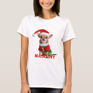 Busig Chihuahua som tomteälva rolig julhund T Shirt