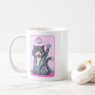 Busig Dansande Disco Boll Katt Tecknad Rolig Konst Kaffemugg