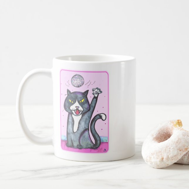Busig Dansande Disco Boll Katt Tecknad Rolig Konst Kaffemugg (Med munk)