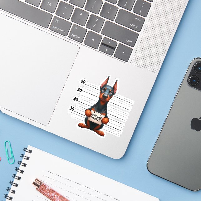 Busig Dobermannpincher Klistermärken (Laptop med iPhone)