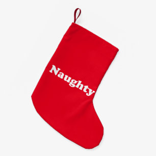 Busig eller snäll, dubbelsidig, röd vit liten julstrumpa