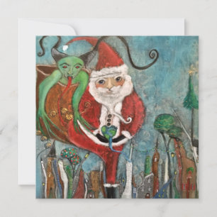 Busig eller snäll Jul tomte och Krampus konst julk Julkort