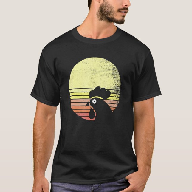 Busig Höna Retro Solnedgång T Shirt (Framsida)