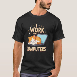 Busig Katt Jag Jobbar på Datorer T-Shirt