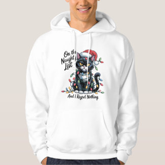 Busig katt jul T-shirt – Rolig tomtehatt Hoodie