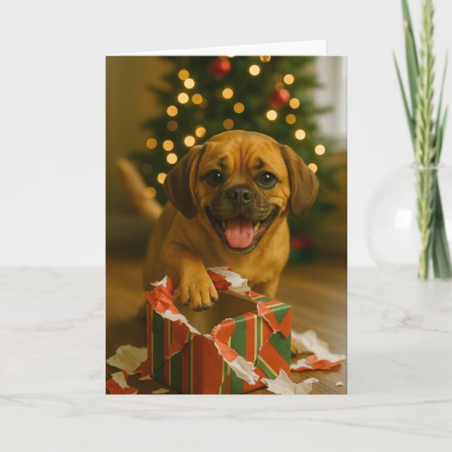 Busig Puggle Julkort Kort (Framsida)