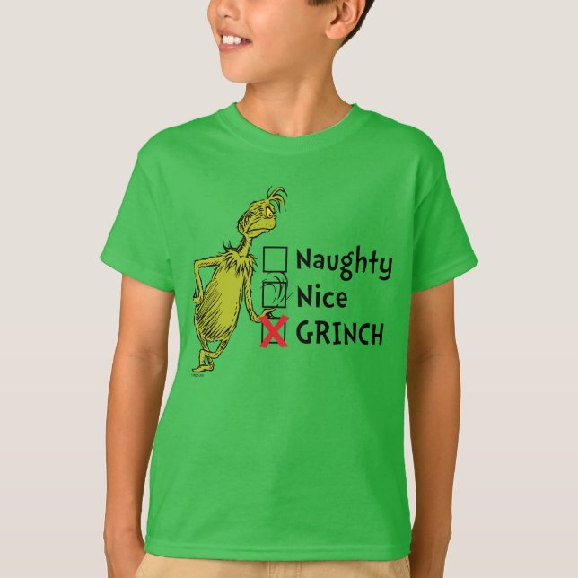 Busig, Snäll eller Grinch-citat T Shirt (Framsida)