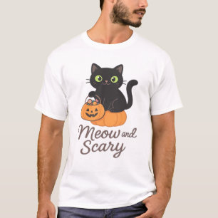 Busig svart katt med lysande gröna ögon på P T Shirt