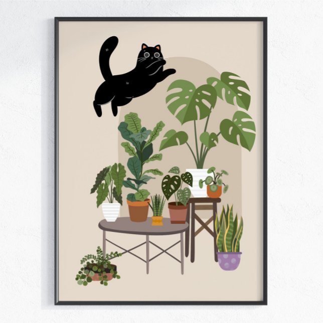 Busig svart katt & Monstera djungel Poster (Skapare uppladdad)