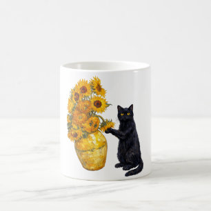 Busig svart katt solros konst – Van Gogh Kaffemugg