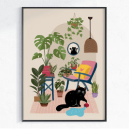 Busig Svart Katt Söt Rolig Lekfull Kattälskare Poster