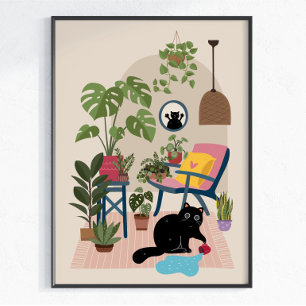 Busig Svart Katt Söt Rolig Lekfull Kattälskare Poster