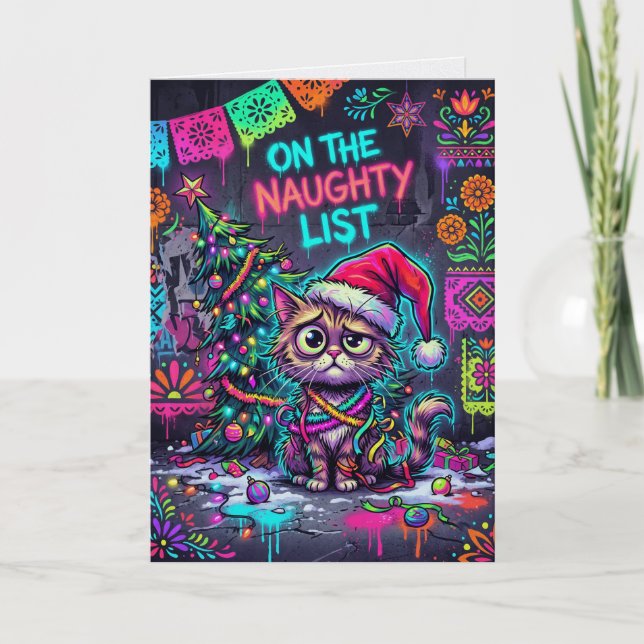 Busiga julkort – Neon Graffiti Katt Kort (Framsida)