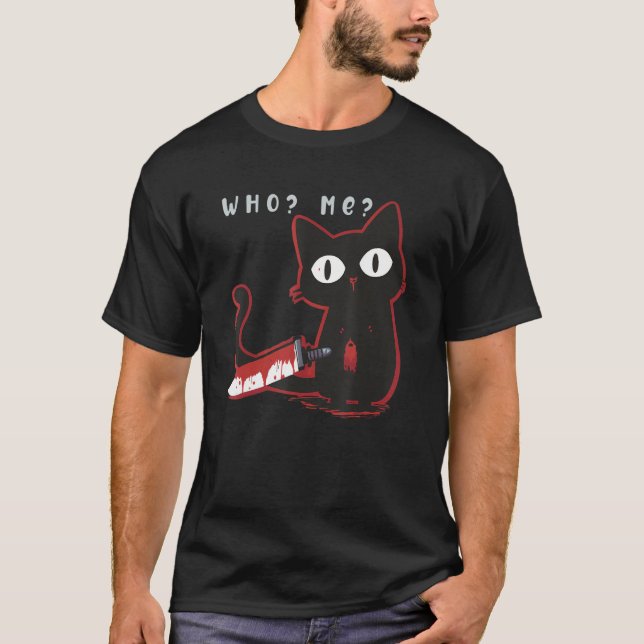 Busiga Kitty  Vem Jag  Blodröd Kniv Edition T Shirt (Framsida)