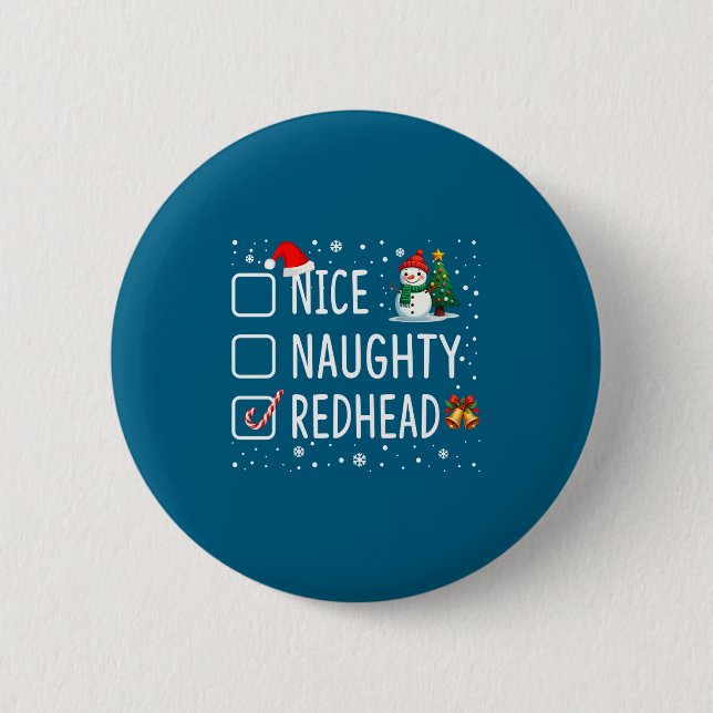 Busiga Snälla Rödhårig Jul Pyjamas Rolig Tomte Knapp (Framsida)