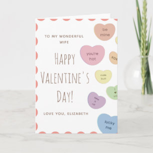 Busiga & söta Candy Hearts fru Alla hjärtans dag Kort