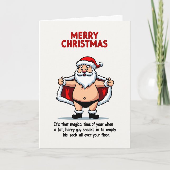 Busige Tomte Julkort Roligt Skämt Kort (Framsida)